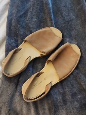 next Women's Tan Leather Slide Sandals